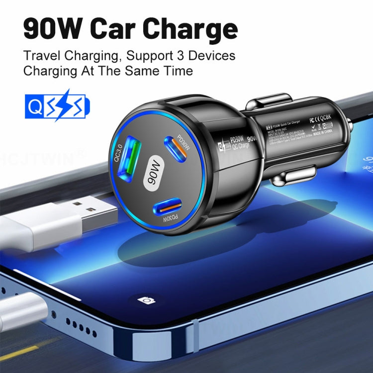 90W Super Fast Charging USB-C Car Charger Dual PD 30W+QC3.0 Charging Station(White) - Car Charger by PMC TechLife | Online Shopping South Africa | PMC TechLife | Buy Now Pay Later Mobicred