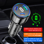 90W Super Fast Charging USB-C Car Charger Dual PD 30W+QC3.0 Charging Station(Black)
