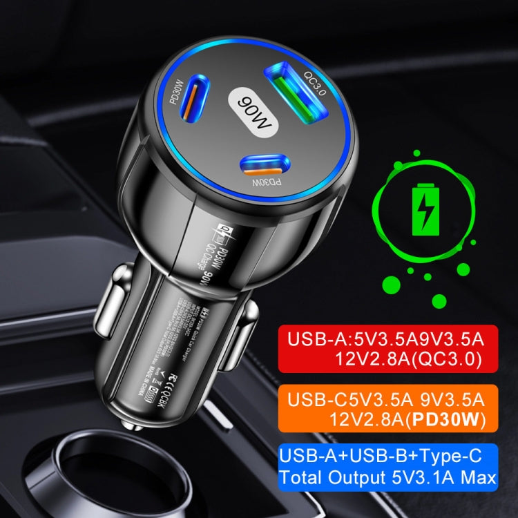 90W Super Fast Charging USB-C Car Charger Dual PD 30W+QC3.0 Charging Station(Black)