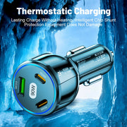 90W Super Fast Charging USB-C Car Charger Dual PD 30W+QC3.0 Charging Station(Black)