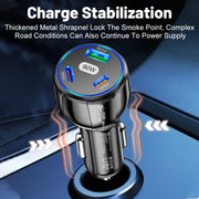 90W Super Fast Charging USB-C Car Charger Dual PD 30W+QC3.0 Charging Station(Black)