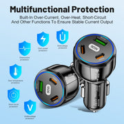 90W Super Fast Charging USB-C Car Charger Dual PD 30W+QC3.0 Charging Station(Black)
