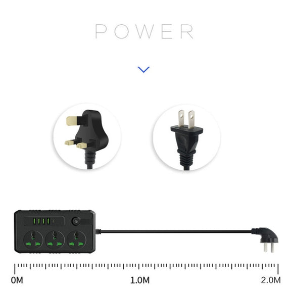 B09 2m 3000W 3 Plugs + PD + 4-USB Ports Multifunctional Flame-Retardant Socket With Switch(US Plug)
