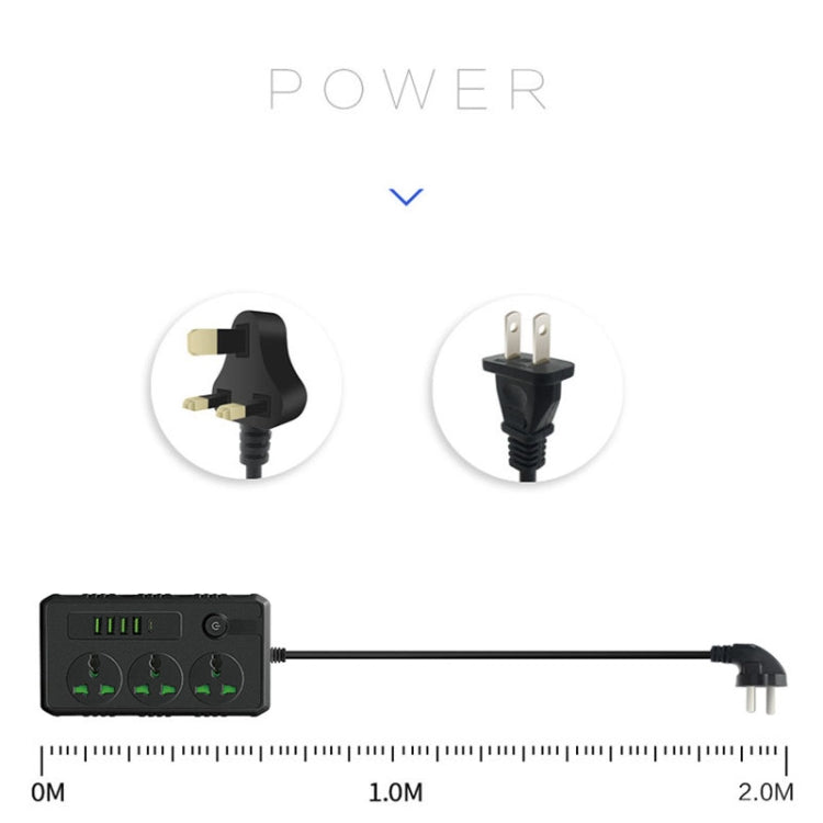 B09 2m 3000W 3 Plugs + PD + 4-USB Ports Multifunctional Flame-Retardant Socket With Switch(US Plug)