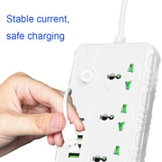 B09 2m 3000W 3 Plugs + PD + 4-USB Ports Multifunctional Flame-Retardant Socket With Switch(US Plug)