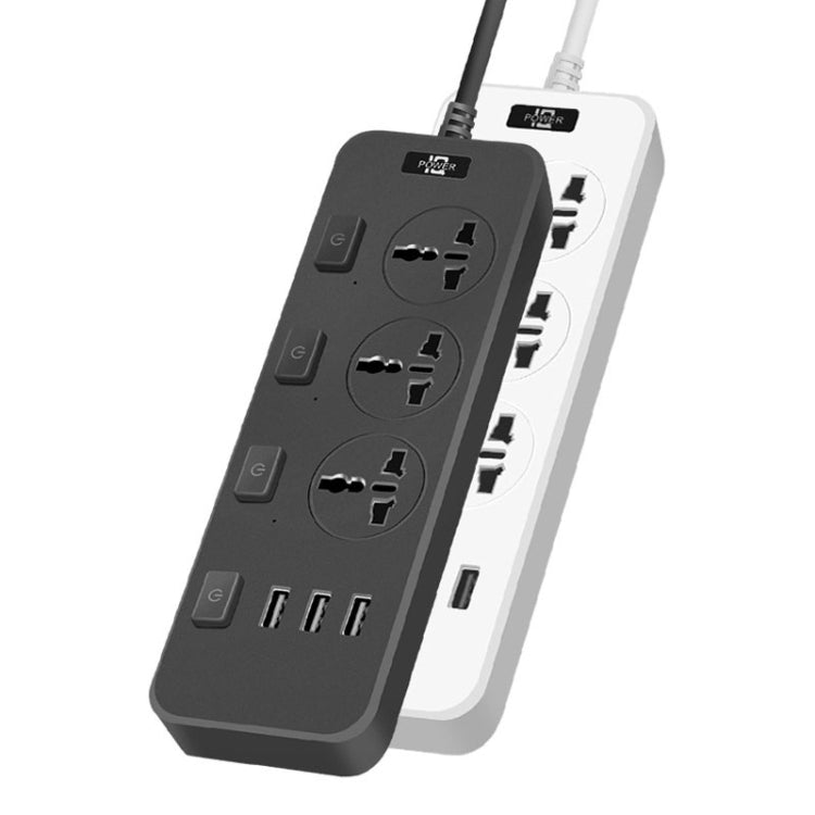 T14 2m 2500W 3 Plugs + 3-USB Ports Multifunctional Socket With Switch, Specification: EU Plug (Black) - Extension Socket by PMC TechLife | Online Shopping South Africa | PMC TechLife | Buy Now Pay Later Mobicred