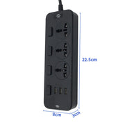 T14 2m 2500W 3 Plugs + 3-USB Ports Multifunctional Socket With Switch, Specification: EU Plug (Black)