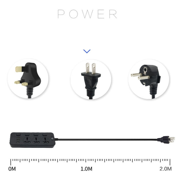 T14 2m 2500W 3 Plugs + 3-USB Ports Multifunctional Socket With Switch, Specification: EU Plug (Black)