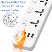 T14 2m 2500W 3 Plugs + 3-USB Ports Multifunctional Socket With Switch, Specification: EU Plug (White)