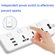 T14 2m 2500W 3 Plugs + 3-USB Ports Multifunctional Socket With Switch, Specification: EU Plug (White)