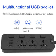T14 2m 2500W 3 Plugs + 3-USB Ports Multifunctional Socket With Switch, Specification: EU Plug (White)
