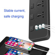 T14 2m 2500W 3 Plugs + 3-USB Ports Multifunctional Socket With Switch, Specification: EU Plug (Black)