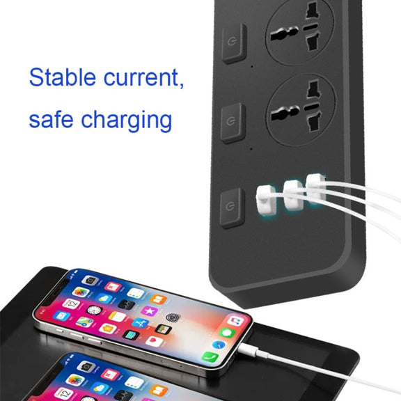 T14 2m 2500W 3 Plugs + 3-USB Ports Multifunctional Socket With Switch, Specification: EU Plug (White)