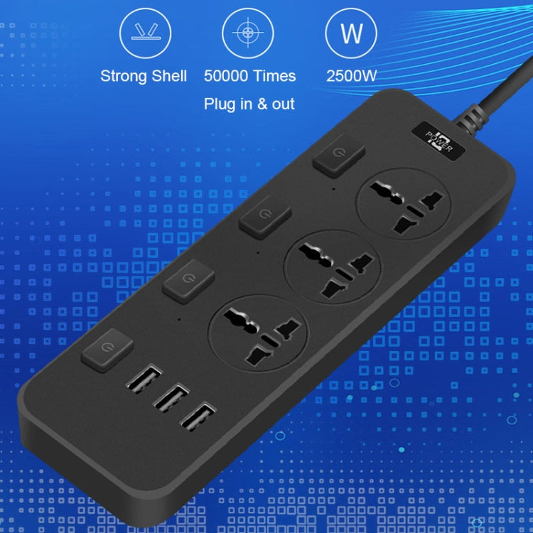 T14 2m 2500W 3 Plugs + 3-USB Ports Multifunctional Socket With Switch, Specification: EU Plug (White)