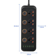 A05 2m 3000W 4 Plugs + 6-USB Ports Multifunctional Flame-Retardant Socket With Switch(UK Plug)