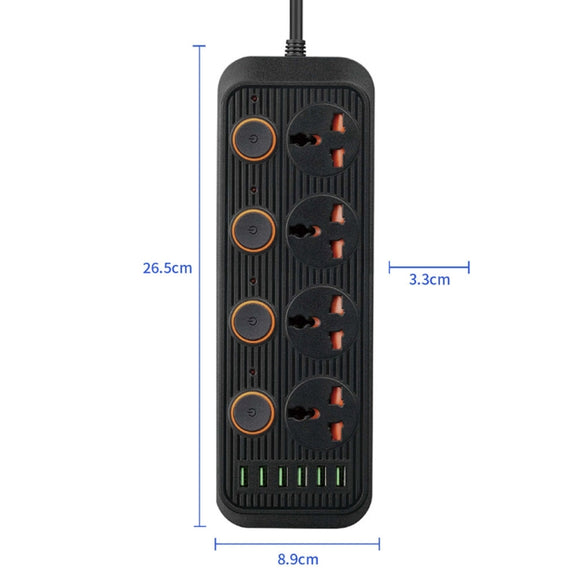 A05 2m 3000W 4 Plugs + 6-USB Ports Multifunctional Flame-Retardant Socket With Switch(UK Plug)