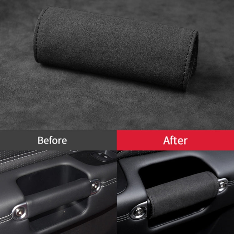 1pair Car Door Handle Decorative Anti-Scratch Cover Car Slippery Leather Inner Door Handle Protective Cover(Black)