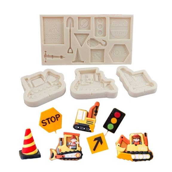 Cartoon Construction Site Tools Engineering Car Cake Decoration Molds, Specification: MK-3056 (Light Gray)