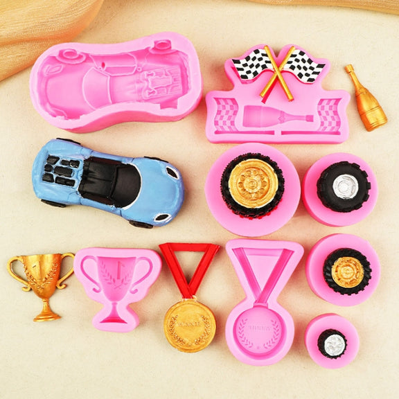 Sports Car Trophy Medal Tire Silicone Mold Glue Plaster Candle Baking Decorative Mold, Specification: 15-234