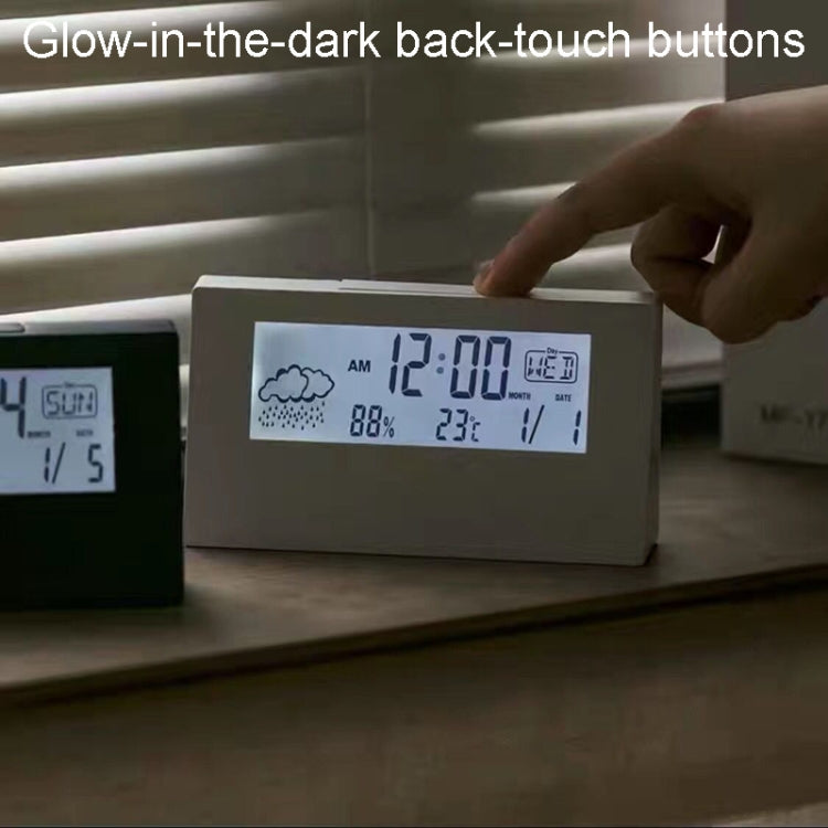 LCD Electronic Desk Clock Digital Display Multifunctional Temperature And Humidity Meter Alarm Clock, Model: 2158L With Light Black