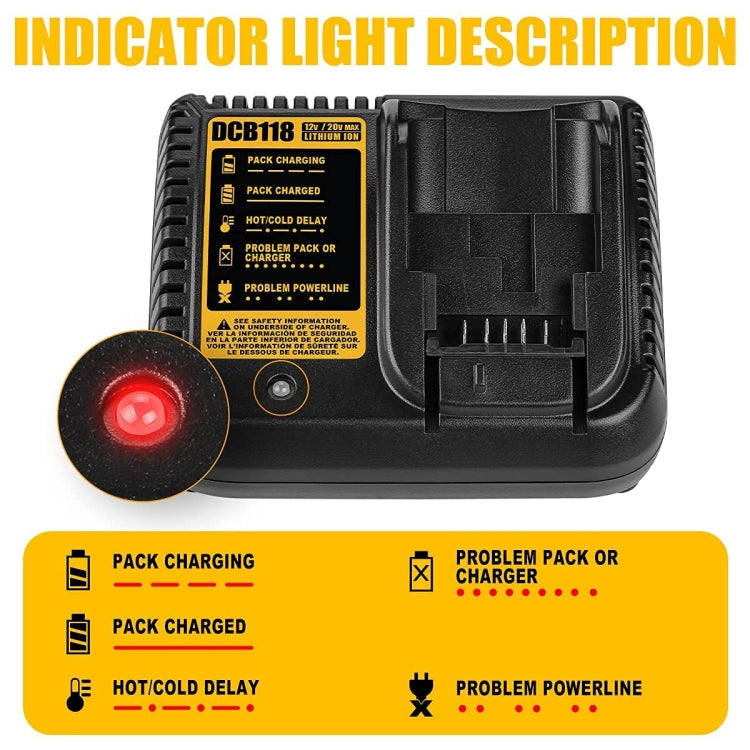 DCB118 For Dewalt 12V-20V Electric Tool Battery Charger, Plug: UK (Yellow) - Electric Saws & Accessories by PMC TechLife | Online Shopping South Africa | PMC TechLife