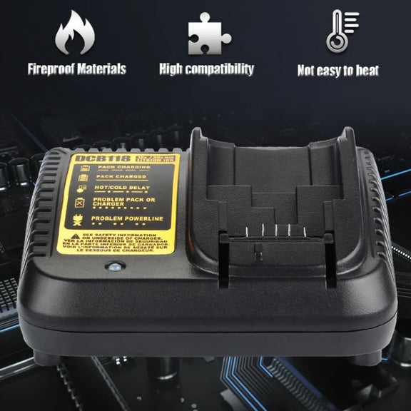 DCB118 For Dewalt 12V-20V Electric Tool Battery Charger, Plug: UK (Black)