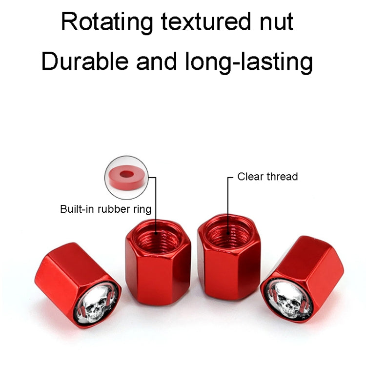 4pcs /Set Headset Skeleton Metal Tire Valve Caps Automobile Universal Modified Valve Covers(Red)