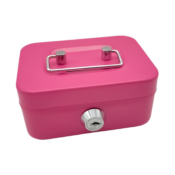 Portable Metal Safe Cash Box Piggy Bank Money Organizer with Key(Small Pink)