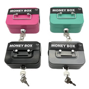 Portable Metal Safe Cash Box Piggy Bank Money Organizer with Key(Small Black)