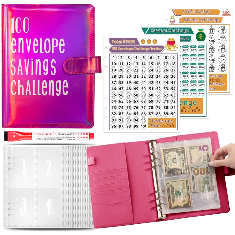 100 Day Savings Challenge A5 Loose Leaf Cash Budget Notebook(Rose Red) - Notebooks by PMC TechLife | Online Shopping South Africa | PMC TechLife