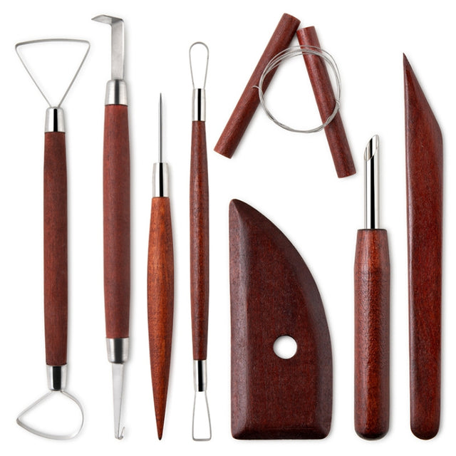 8-in-1 Wooden Handle Pottery Clay Tool set Ceramic Trimming Carving Knife(SF008)