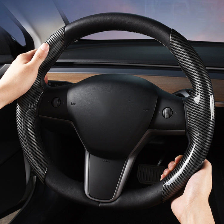 For Tesla Model3/Y 30cm Carbon Fiber Pattern Steering Wheel Handlebar Cover(Black) - Steering Wheel Accessories by PMC TechLife | Online Shopping South Africa | PMC TechLife | Buy Now Pay Later Mobicred
