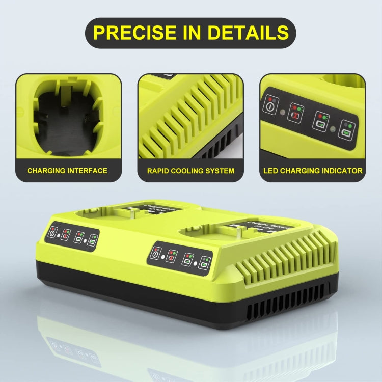 For RYOBI P108 / P117 12-18V Lithium Nickel Battery Dual Port Charger, Plug: UK