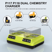 For RYOBI P108 / P117 12-18V Lithium Nickel Battery Dual Port Charger, Plug: EU