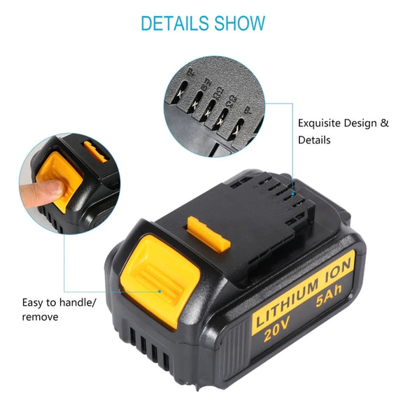 5000mAh For Dewalt DCB180 / DCB181 / DCB200 20V Electrical Tools Spare Battery