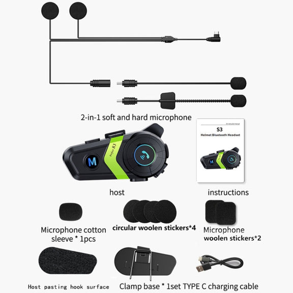 S3 Motorcycle Helmet Bluetooth Headset For Full and Half Helmets(Green)