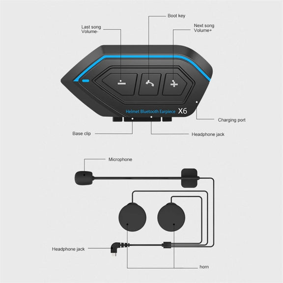 X6 Helmet Bluetooth Headset Wireless Water-resistant Moto Handsfree Stereo Headphone(Hard Pipe Wheat)