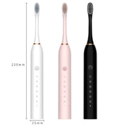 Rechargeable Ultrasonic Soft Bristle Electrical Toothbrushes Flosser 6 Gear With 4 Brushes(Pink)