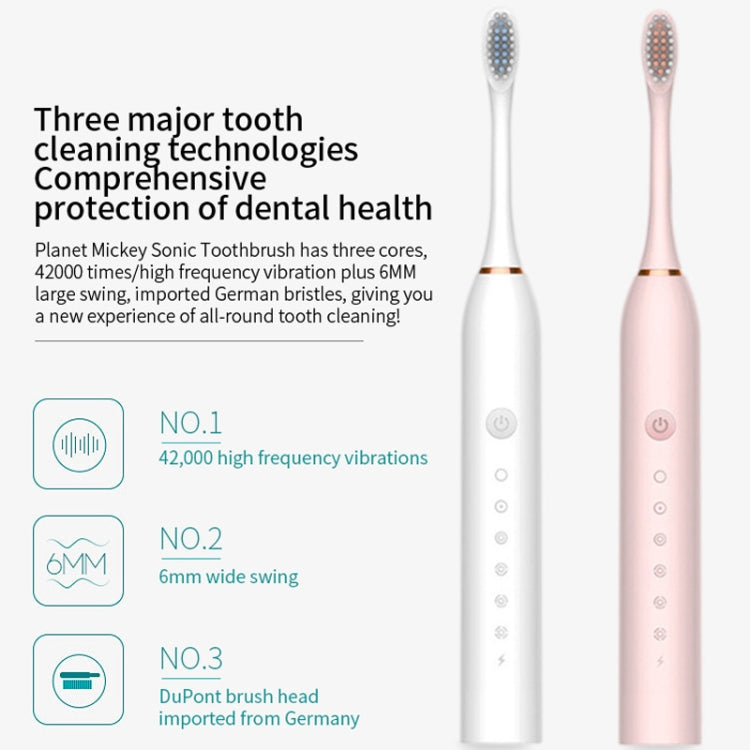Rechargeable Ultrasonic Soft Bristle Electrical Toothbrushes Flosser 6 Gear With 4 Brushes(White)