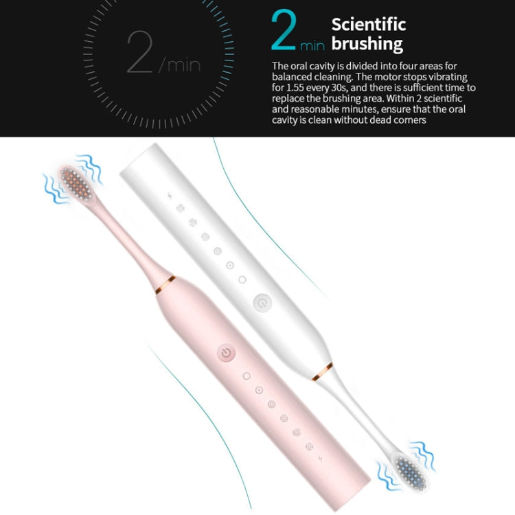Rechargeable Ultrasonic Soft Bristle Electrical Toothbrushes Flosser 6 Gear With 4 Brushes(White)