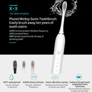 Rechargeable Ultrasonic Soft Bristle Electrical Toothbrushes Flosser 6 Gear With 4 Brushes(White)