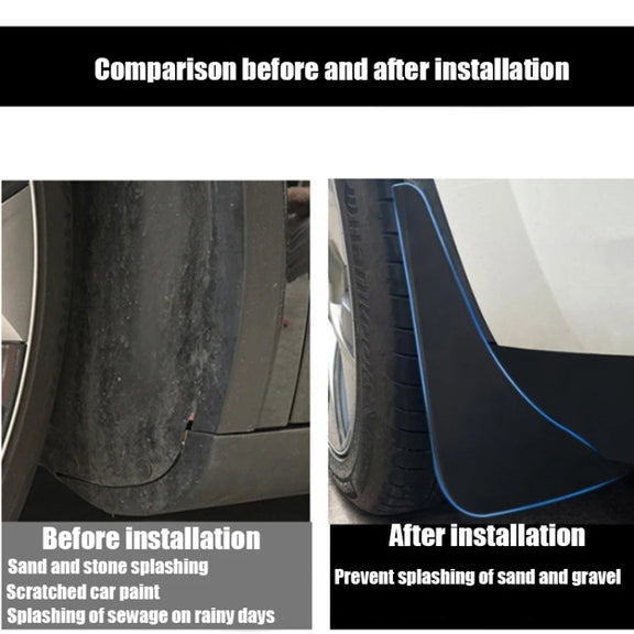 For Tesla Model Y Car Punch-Free Front And Rear Wheel Soft Rubber Mudguards, Style: Carbon Fiber