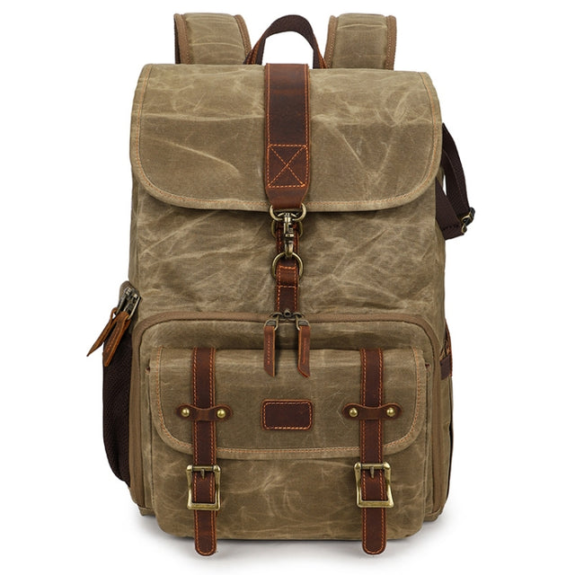 Large Capacity SLR Digital Camera Bag Laptop Backpack Canvas Storage Bag(Khaki)