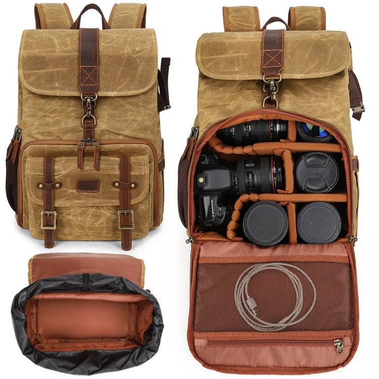 Large Capacity SLR Digital Camera Bag Laptop Backpack Canvas Storage Bag(Khaki) - Backpack by PMC TechLife | Online Shopping South Africa | PMC TechLife | Buy Now Pay Later Mobicred