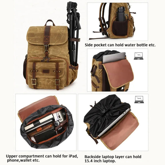 Large Capacity SLR Digital Camera Bag Laptop Backpack Canvas Storage Bag(Grey)