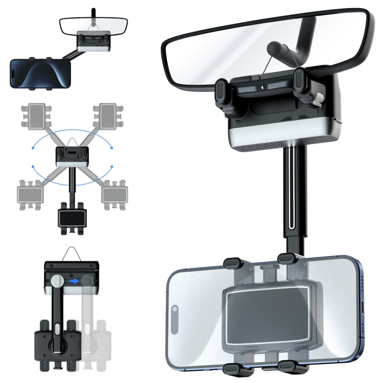 Car Rearview Mirror Phone Holder 360 Degree Rotation Smartphones Stand(Black) - Car Holders by PMC TechLife | Online Shopping South Africa | PMC TechLife | Buy Now Pay Later Mobicred