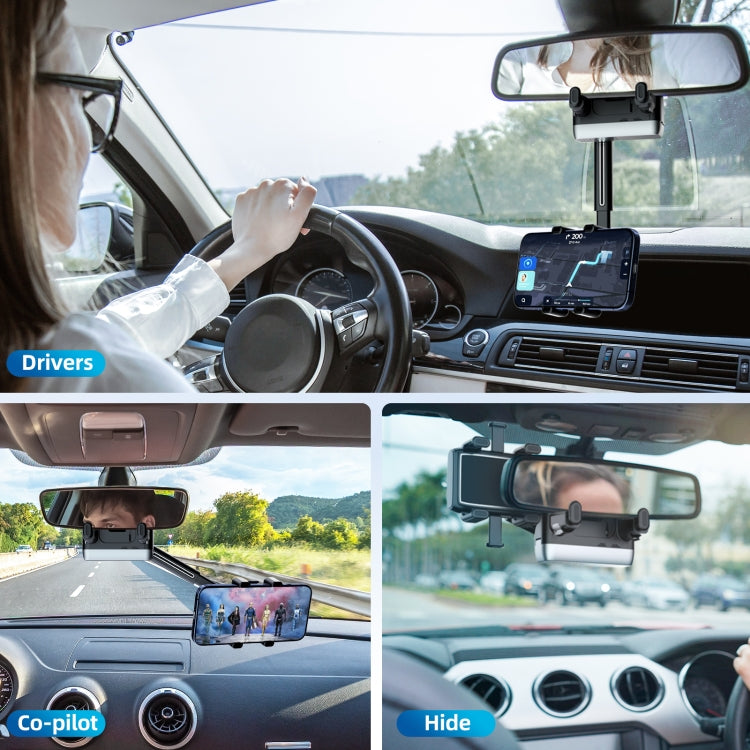 Car Rearview Mirror Phone Holder 360 Degree Rotation Smartphones Stand(Black) - Car Holders by PMC TechLife | Online Shopping South Africa | PMC TechLife | Buy Now Pay Later Mobicred