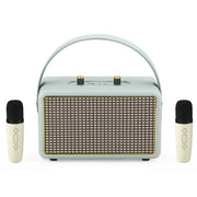 Leather Texture Portable Wooden Home Karaoke Bluetooth Speaker, Color: Gray+Dual-microphone