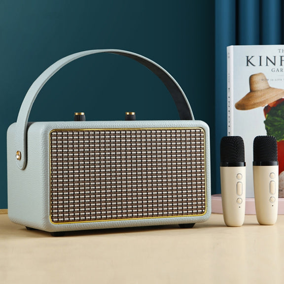 Leather Texture Portable Wooden Home Karaoke Bluetooth Speaker, Color: Gray