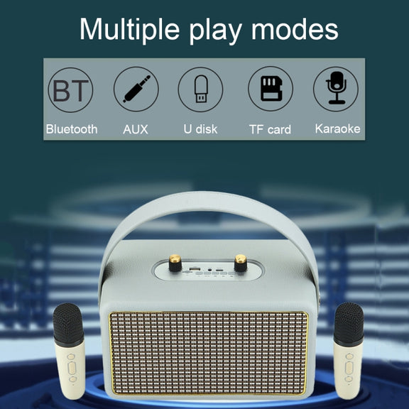 Leather Texture Portable Wooden Home Karaoke Bluetooth Speaker, Color: Gray